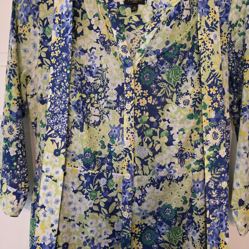 Talbots Floral Long Sleeve Dress - Blue and Green - Picture 2 of 4
